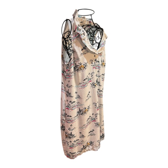 L | Crown & Ivy Hawaii Tropic Cruise Print White Sleeveless Dress